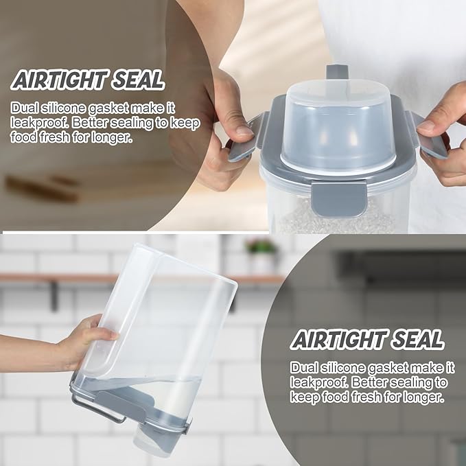 TBMAXS Rice Storage Container 10 Lbs, Airtight Food Dispenser with Large Spout and Cup for Pet Dog Cat Food Storage 7 Lbs