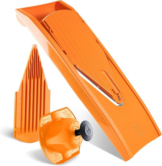 Borner Mandoline Food Slicer V1 (Basic Set) by Reston Lloyd • V-Slicer with Food Holder • Made in Germany • Fruit & Vegetable Chopper • Multiple Settings • Color: Orange