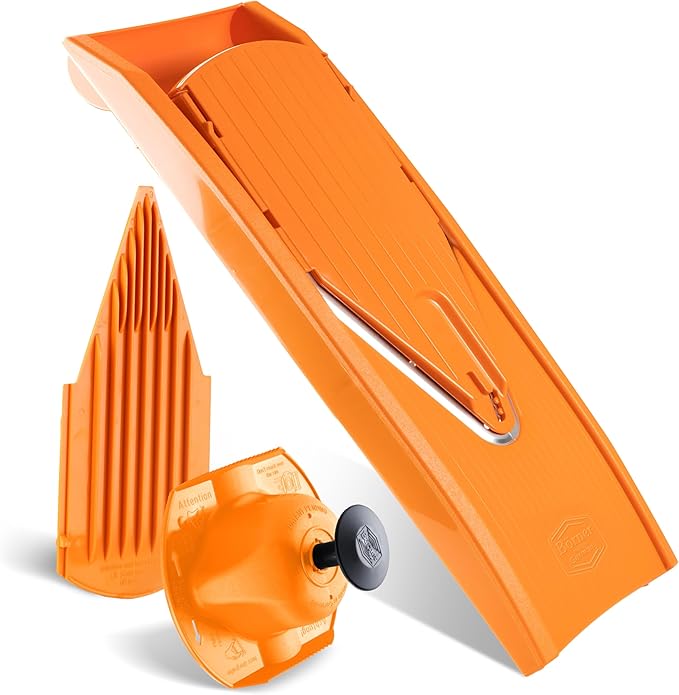 Börner Mandoline Slicer V1 (Basis Set) • V-Slicer with 2 Inserts & Fruit Holder • Adjustable Kitchen Slicer for Vegetables & Fruits • Vegetable Cutter • 3 Thickness Settings • Color: Orange