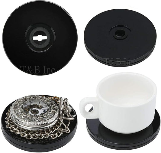 TamBee 4PCS 3Inch Acrylic Lazy Susan Turntable Organizer Revolving Display Base White Acrylic for Spice Rack Table Cake Kitchen Pantry Decorating Black