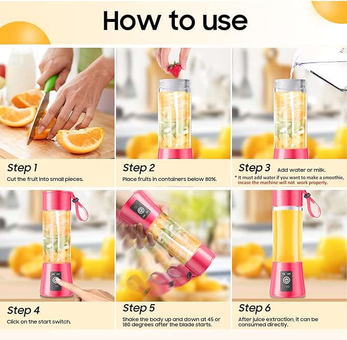 Cordless Portable Personal Size Blender - Mini Blender Make Smoothies and Shakes, 380Ml BPA Free Travel Cup, Powerful Blending Suit in Office/Home/Gym