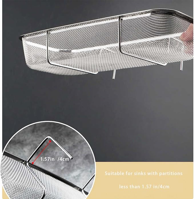 Stainless Steel Side Sink Drain Strainer Basket, Corner Hanging Sink Strainer Colander Drain Basket, Kitchen Sink Food Waste Filter and Vegetables Fruits Clean (Silver rectangle)