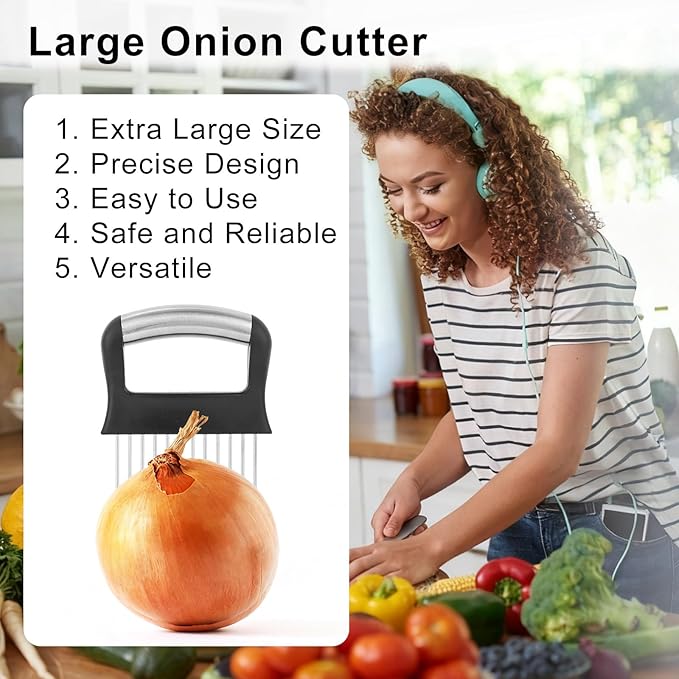 2pcs Onion Holder for Slicing, 2 Styles Stainless Steel Tomato and Potato Slicer Versatile Food Slice Holder Home Kitchen Tool for Meat Onion Tomato Potato