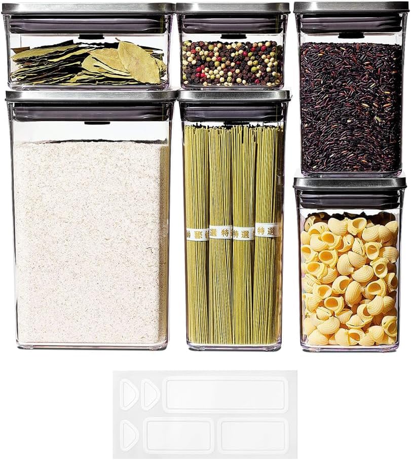 OXO Steel POP Food Storage Container 6-Piece Set with Labels, Grey