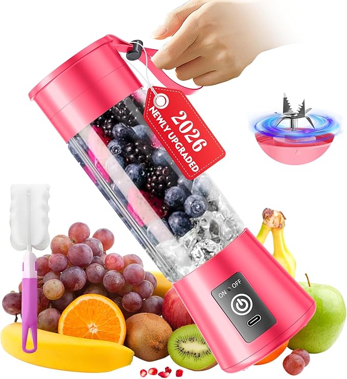 Cordless Portable Personal Size Blender - Mini Blender Make Smoothies and Shakes, 380Ml BPA Free Travel Cup, Powerful Blending Suit in Office/Home/Gym