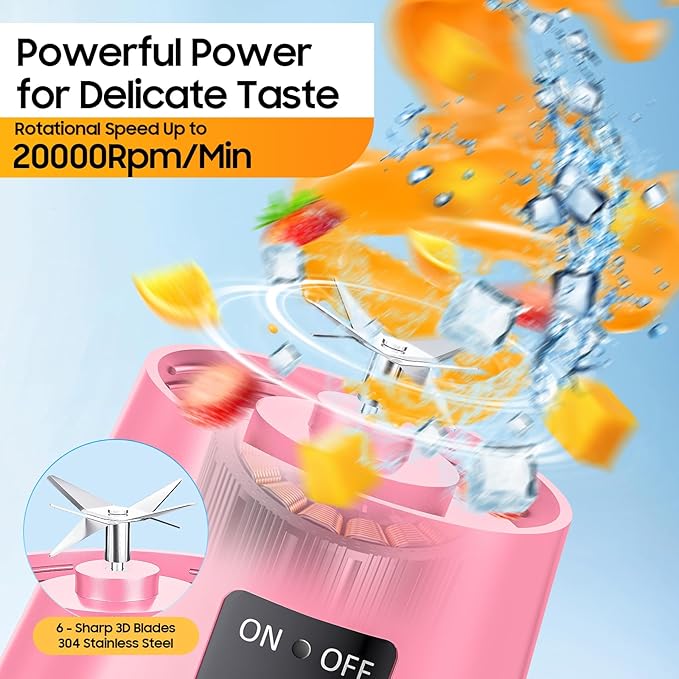 Portable Blender for Smoothie & Shakes - Upgraded Rechargeable Personal Size Blender, 380ml BPA Free Juice Cup & High Speed of 20,000 Rpm, Suit for Sports/Office/Home/Travel