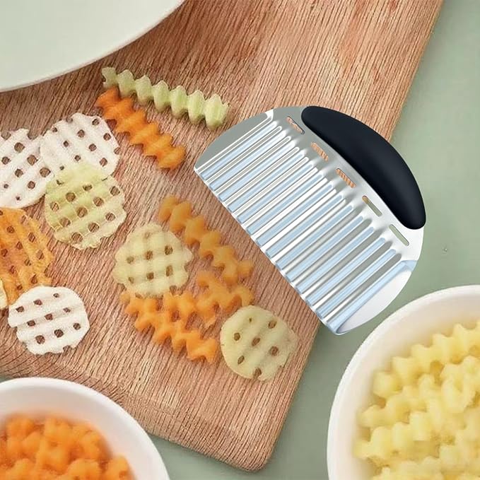 Crinkle Cutter for Veggies & Potatoes - Heavy Duty Stainless Steel Wave Knife & French Fry Slicer Crinkle Cutting Tools with Comfortable Handles for Carrots, Onions, and Fruits