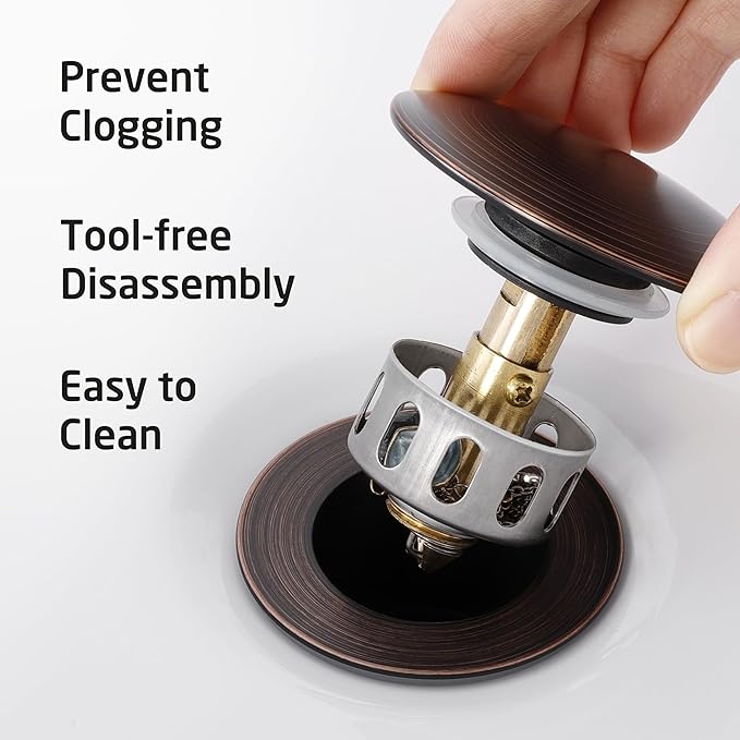 KES Bathroom Sink Drain with Strainer Basket Drain Hair Catcher, Pop Up Drain Stopper Vessel Sink Vanity with Overflow Anti Clog, Oil Rubbed Bronze S2013A-ORB