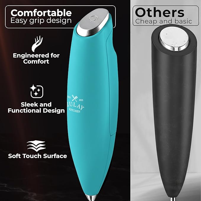 Zulay Kitchen Powerful Milk Frother Wand With Duracell Batteries - Ultra Fast Handheld Drink Mixer - Electric Whisk Foam Maker for Coffee, Lattes, Cappuccino & Matcha - Triple Whisk - Pacific Blue