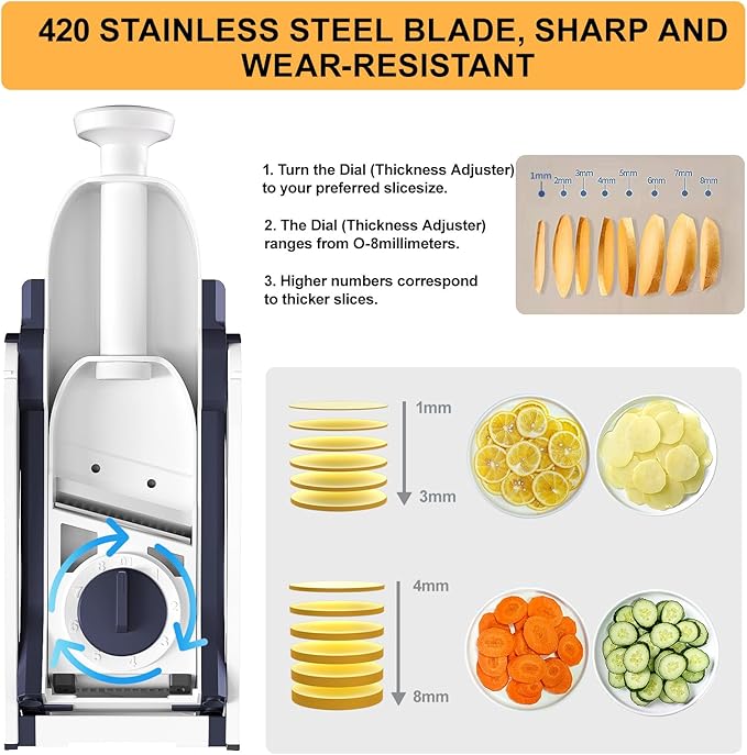 Safe Mandoline Slicer for Kitchen, Vegetable & Food Cutter & Thickness Adjustable 0.1-8 mm. Easy to Clean, Storage, Kitchen Faster Slice Artifact (Only Slice, Blue)