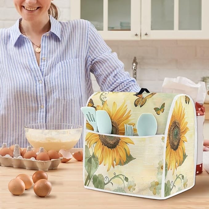 Sunflower Butterfly Mixer Cover | 8 Quart Kitchen Appliance Protector with Handle & Pocket | Machine Washable Dust Cover Protects from Scratches