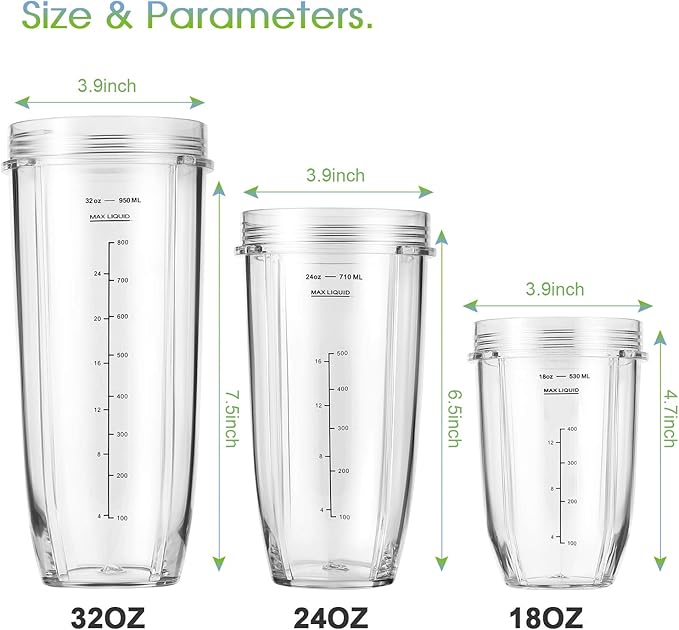 Ninja Blender Cups Replacement 24oz – Compatible with Ninja BN401, BL450, BL456, BL480, BL2012, BN751, BN801, SS101, SS151 – 3 Pack with To-Go Lids