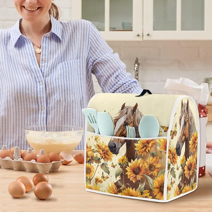 Sunflower Horse Mixer Cover | Foldable & Portable Dust Protector with Carrying Handles | Compatible with 4.5-5 Quart Stand Mixers, Coffee Makers & Juicers