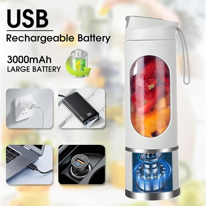 Portable Blender for Shakes and Smoothies - 3-Speed USB Rechargeable Juicer with 12-Blade Ice Crusher & Digital Display - 15.2 oz Ideal for Fresh Juices at Home & Travel