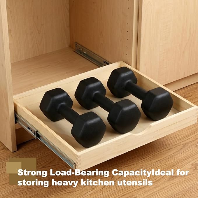 26" Pull Out Cabinet Drawer (Fits 27" Cabinet Opening), Wood Slide Out Cabinet Shelf Organizer with Ball Bearing Slides, Clear Lacquer Finish, Heavy Duty Kitchen Cabinet Pull Out Shelves