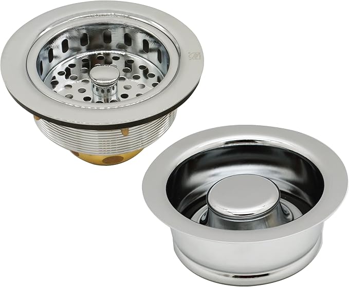 Westbrass A2165-05 4-1/4" OD Post Style Large Kitchen Basket Strainer with Waste Disposal Flange and Stopper Drain Set, Polished Nickel