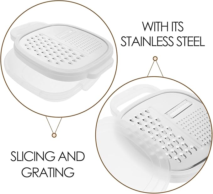 ABOOFAN Stainless Steel Cheese Grater with Cover and Container, 3-in-1 Kitchen Food Chopper, Slicer, Grater, Multi-Functional Vegetable Shredder Box for Cheese, Carrots, Potatoes, Cucumbers