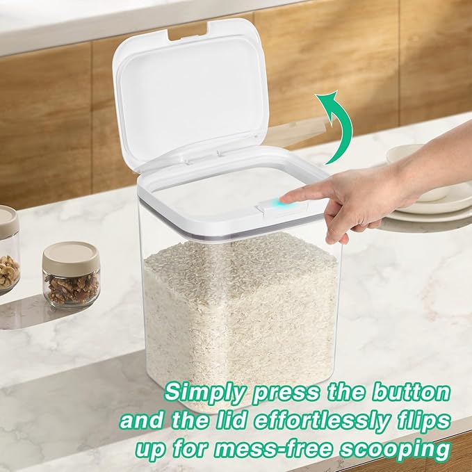 TBMAXS Rice Storage Container - 5.8 Qt | 11 Lbs Crystal-Clear Plastic Food Storage Container Bin with Pop-up Lid for Rice Flour Sugar, Dry Food Holder for Kitchen Pantry Organization and Storage