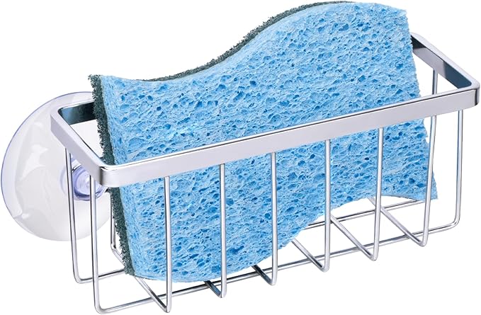 HLOOL Kitchen Sink Sponge Holder, Sponge Holder for Kitchen Sink Suction，Sink Organizer (Chrome)