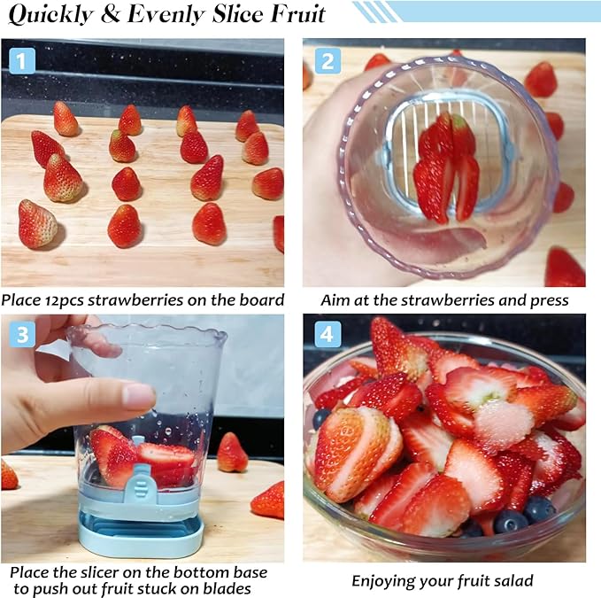 Creative Strawberry & Fruit Slicer - Detachable Cutter with Push Plate (Light Blue)