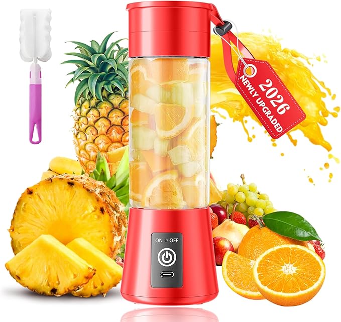 Portable Blender for Smoothies & Shakes - Cordless Personal Size Blender with 6 Blades, 380Ml Juice Cup, Lightweight & Rechargeable, Freshly Squeezed for Picnic/Sports/Office