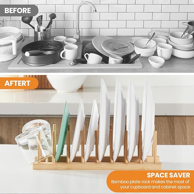 4 PCS Bamboo Dish Dying Rack - Pot Lid Plate Organizer Holder for Cabinet - Cutting Board Organizer-Plate Rack for Dish, Pot Lid, Bowl, Cup, Cutting Board