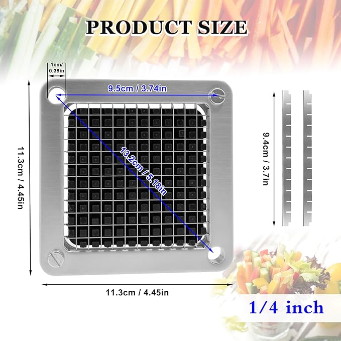 2 PCS Replacement Chopper 1/4" Blade, Commercial Vegetable Chopper Dicer, French Fry Cutter Stainless Steel Blade for Fruit Cutting Machine Tomato Onion Pusher Block
