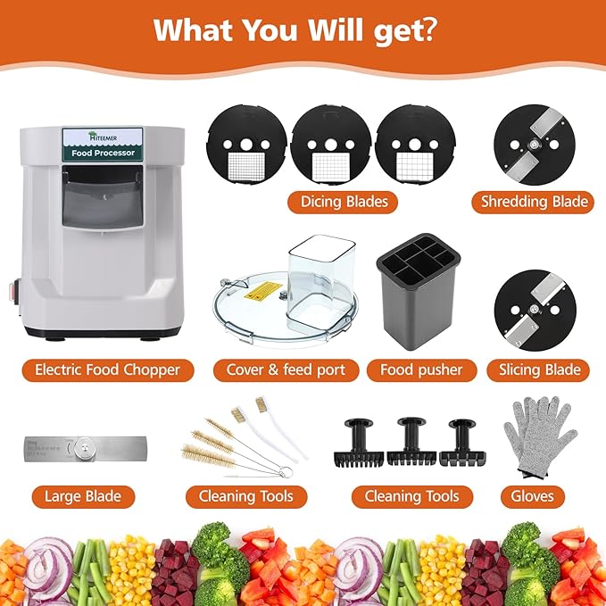 5 in 1 Electric Vegetable Chopper, Commercial Vegetable Dicer Food Processor Veggie Food Cutter Stainless Steel Automatic Shredded for Onion Potato Cabbage Fruit Slicer