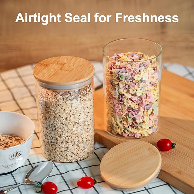 6 Pack 50oz Round Glass Food Storage Jars with Lids, Clear Airtight Containers for Coffee, Sugar, Flour, Spices, BPA-Free