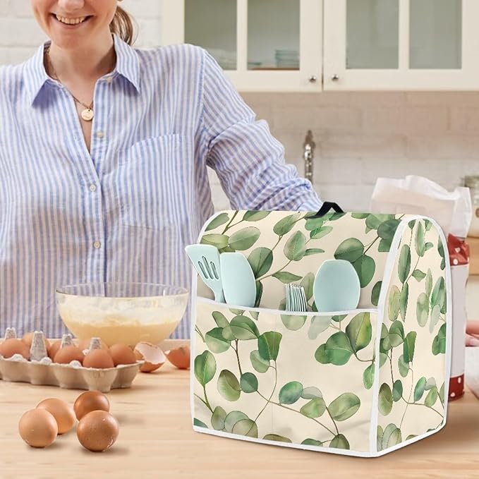 Leaf Print Mixer Dust Cover with Pockets & Handle | Compatible with 6-8 Quart Blenders & Mixers | Kitchen Appliance Protector & Decor