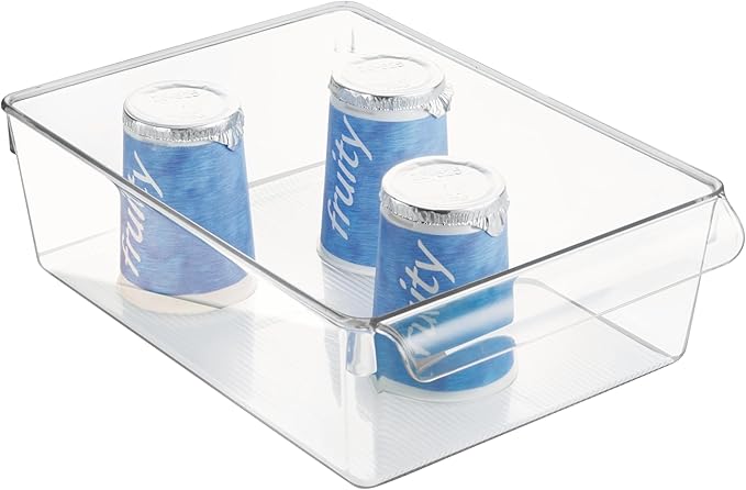 iDesign Linus Plastic Fridge and Freezer Storage Organizer Bin with Handle, Clear Container for Food, Drinks, Produce Organization, 8" x 11.5" x 3.5", Clear