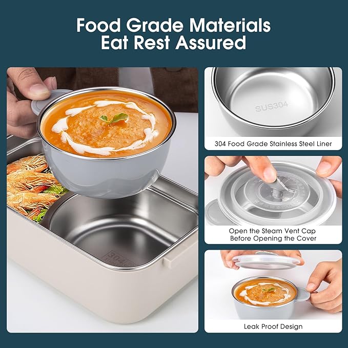 Bento Box Adult Lunch Box, Stackable 2 Layer 304 Stainless Steel Lunch Container for Adults Kids Office, 2L Capacity Portable Lunch Box Containers with Soup Bowl Spoon and Fork