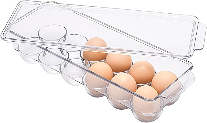 12 Eggs Holder for Refrigerator, Clear Egg Container for Fridge, Kitchen