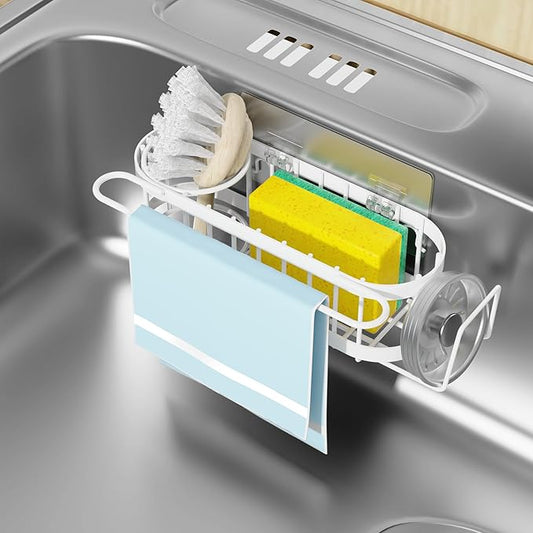 Cisily Kitchen Sink Caddy Sponge Holder in The Sink, Suction cup-White