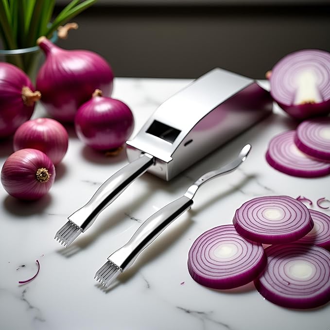 2Pcs Shred Silk the Knife Stainless Steel, Stainless Steel Onion Cutter, Ergonomic Onion Slicer, Onion Blossom Cutter, Kitchen Tools for Slicing and Dicing Onions, Seasoning and Spice Choppers