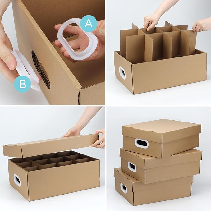 6 Pcs Cardboard Mason Jar Storage Box for 16 oz Regular or Wide Mouth Jars Canning Boxes with Handles and Dividers, 12 Cells Mason Jar Organizer Canning Jar Storage Boxes