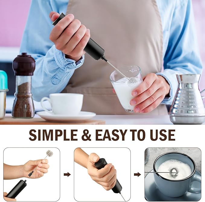 Milk Frother Wand for Coffee, Coffee Foamer Drink Mixer,Handheld Frother Rechargeable Electric Whisk with 5 Heads 2 Speeds for Latte, Cappuccino, Hot Chocolate, Egg(Home and Travel Set Black)