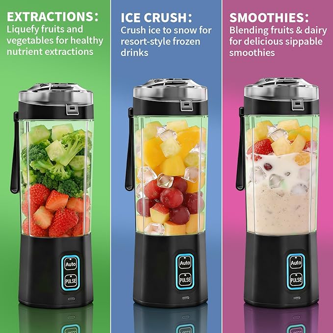 Portable Blender for Smoothies, 24 oz Cordless Personal Juicer Protein Shaker with Leakproof Lid, BPA Free, Rechargeable, Mini Licuadora Portatil for Kitchen Outdoor Traveling Camping Gym Fitness