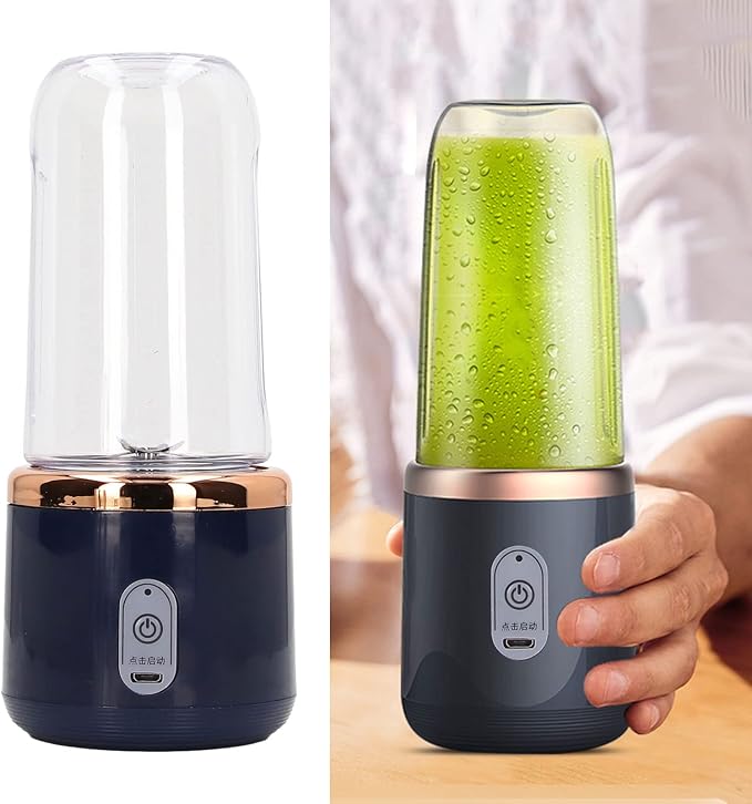 Portable Blender, 300ML, 6 Blades, 22000RPM 1200MAH, Food Grade PCTG, USB Charging, Travel Blender Fruit, Vegetables, Coffee (Blue, 6 Blades, Lid)