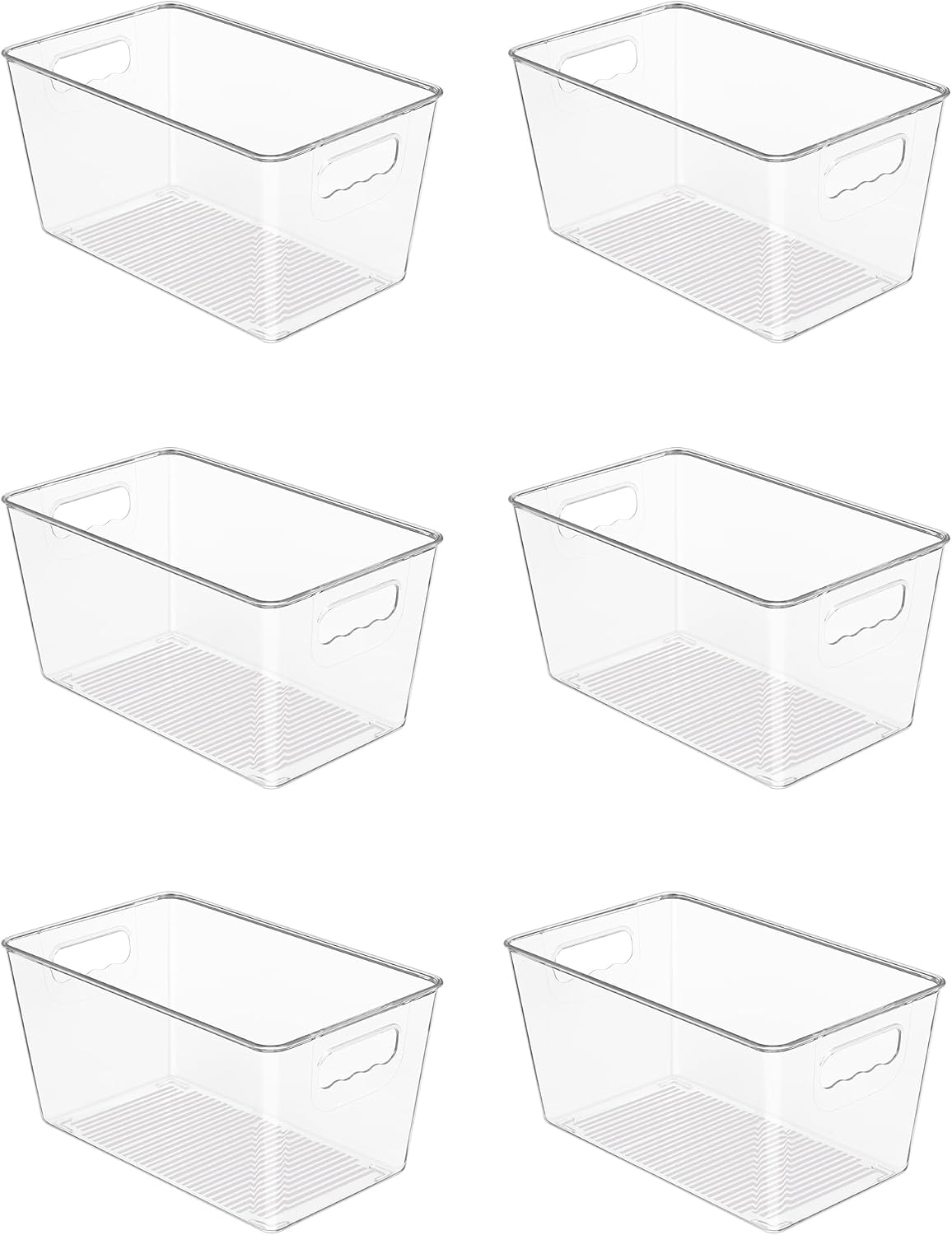 6 Pack Clear Storage Bins, Pantry Cabinet Organizer Bins, Medium