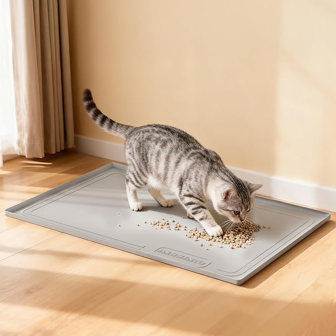 Aisslro Under Sink Mat 25" X 19", Waterproof Silicone Under Sink Mats for Kitchen, Anti-Leak Shelf Liner & Cabinet Protector with Raised Edge, [BPA Free] Bathroom Tray Home Organizer, Gray
