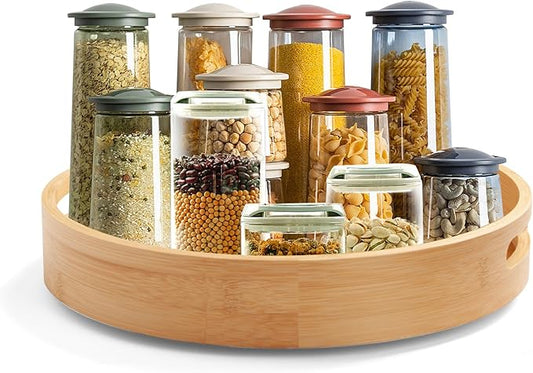 14in Bamboo Lazy Susan Organizer for Cabinet - Turntable Organizer fo Table Top, Pantry, Cabinet, Countertop & Kitchen | Spinning Spice, jar & Seasoning Storage Tray