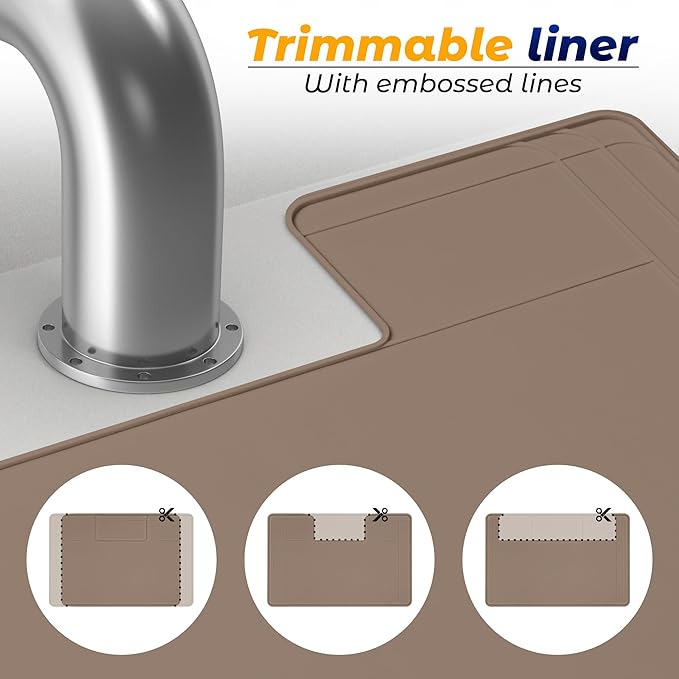 The Original Under Sink Mat - Silicone Waterproof mat, Trimmable, Easy to Clean, Kitchen cabinet liner, Under sink protector mats, Drip Tray with Lip - 34" x 22" or smaller