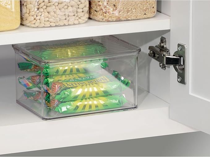 iDesign Recycled Plastic Pantry and Kitchen Storage, Freezer and Fridge Organizer Lidded Bin – 6.75” x 5.75” x 3.75”, Clear