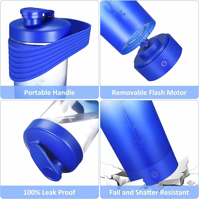 Electric Shaker Bottles for Protein Mixes - 24oz Protein Shake Blender Bottle Portable Mixer Cup for Milk Coffee Shakes - USB Rechargeable - Made with Tritan - BPA Free(blue gradient)
