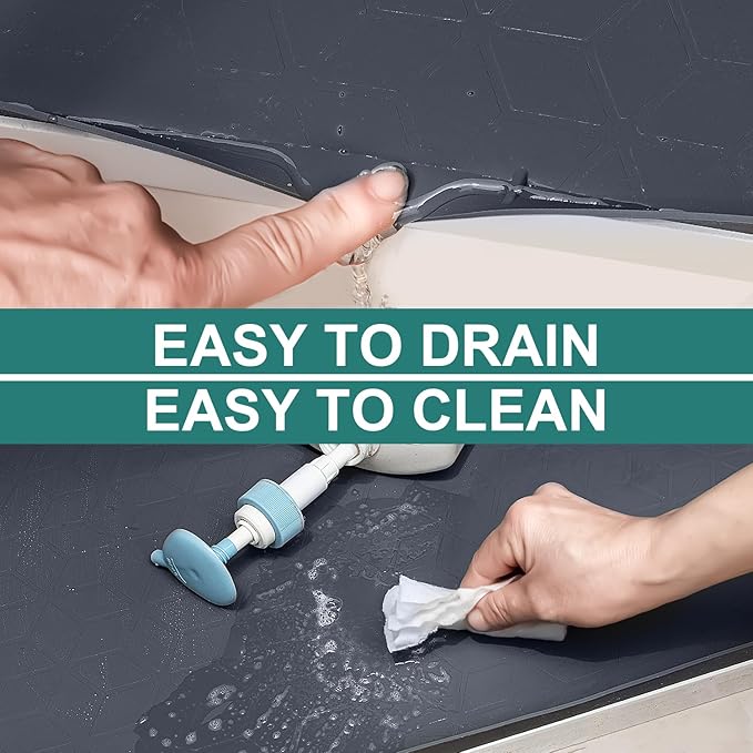 Under Sink Mat, 34" x 22" Waterproof Silicone Under Sink Tray for Kitchen & Laundry Cabinets, Kitchen Cabinet Shelf Protector
