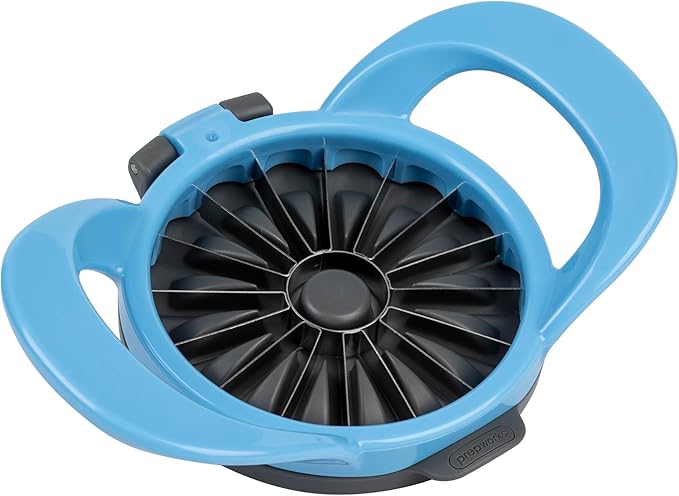 PrepWorks by Progressive Dishwasher Safe 16-Slice Thin Apple Slicer and Corer with Attached Safety Cover (Baby Blue)