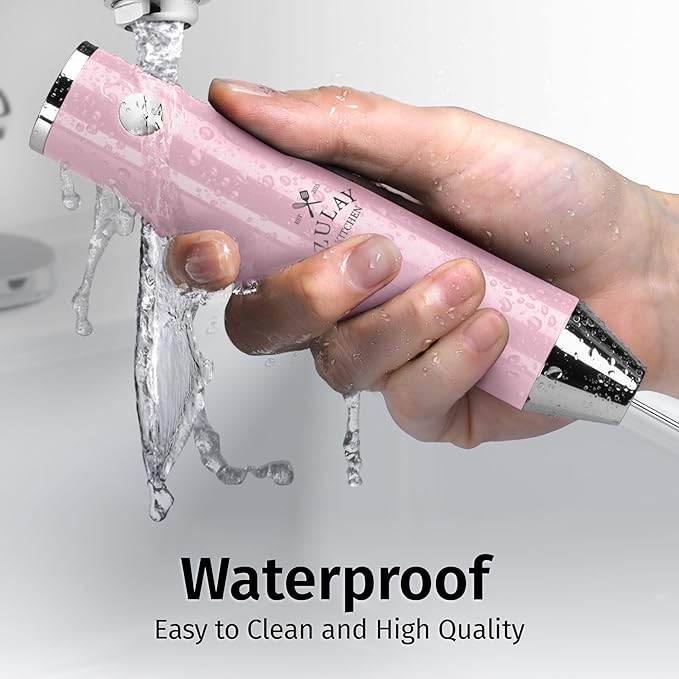 Zulay Kitchen Rechargeable Milk Frother Handheld - Frother Wand, Drink Mixer, Electric Whisk Frother, for Cappuccinos, Matcha & Protein Powder - Lux 4 Whisk 2 Speed Waterproof 2000mAh Pink