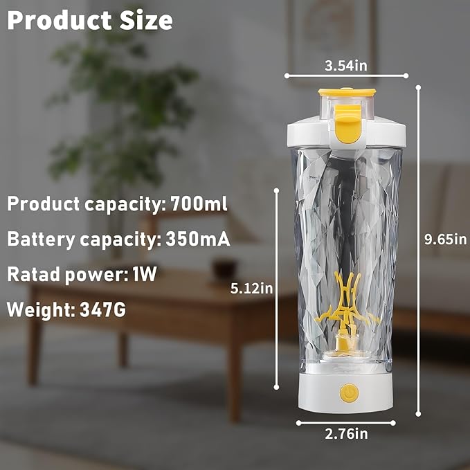 Premium Electric Protein Shaker Bottle, Sports Nutrition Mixer, Electric Water Shaker (White)