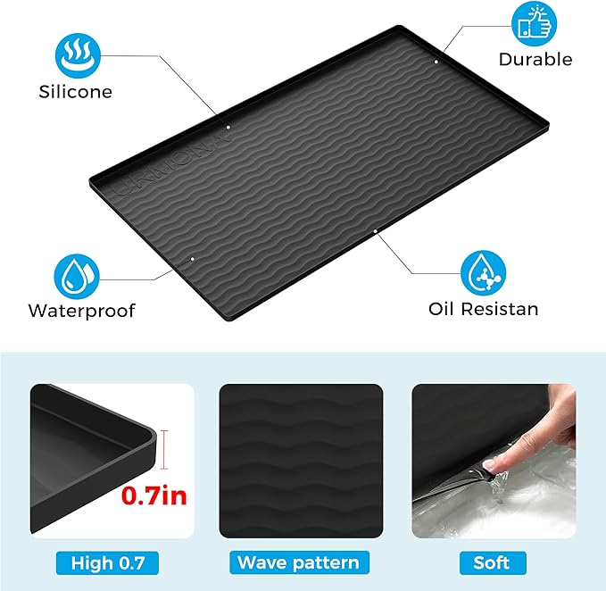 URMONA 19'' x 12'' Waterproof Silicone Under Sink Mat Cabinet and Counter Protector, Shelf Liner for Kitchen and Bathroom, Storage and Organizers, Litter Mat, Pet Cat Puppy Essentials(Black)